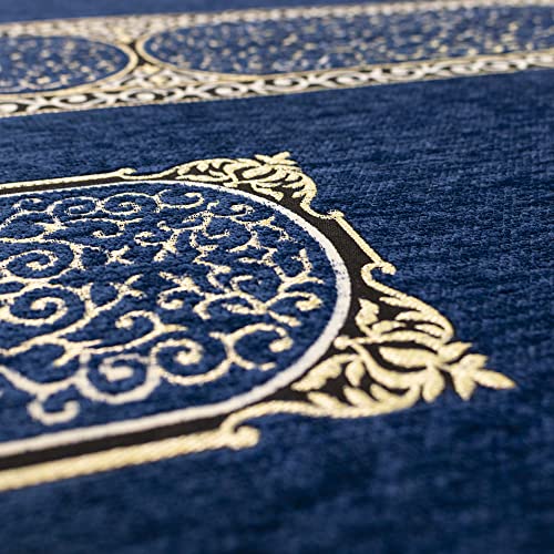 Modefa Turkish Islamic Prayer Rug - Foldable Orthopedic Foam Prayer Mat Janamaz - Thick & Comfortable Padded Muslim Praying Mat for Men & Women - Ramadan or Eid Gift - Luxury Meccan (Deep Blue)