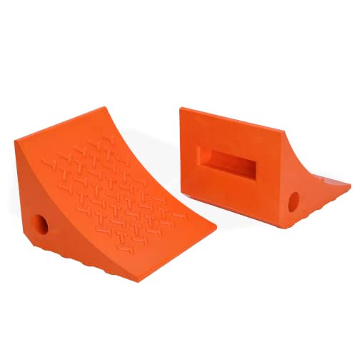 Tiousmoky Wheel Chocks, Rubber Wheel Chock with Curved, Durable, Non-Slip, Solid Trailer Wheel Chocks for Boat Trailers, RV, Truck, Camper, 40000lbs (Orange)