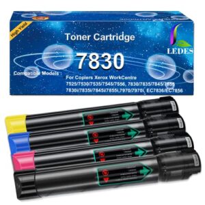 ledes 7830 7835 toner cartridge compatible replacement for xerox workcentre 7830 7835 7845 7855 7970 7525 7530 7535 7545 7556 printer, part# 006r01513 006r01514 006r01515 006r01516 (4 pack)