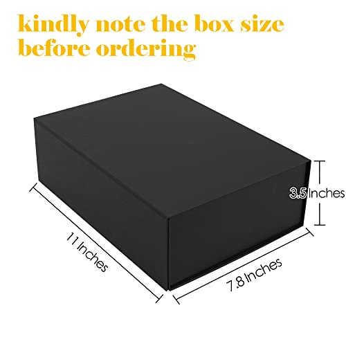 HUIHUANG Black Gift Box with Lid, Large Gift Box Magnetic Closure Present Box Man Male Boy Birthday Graduation Boxes for Gift Packaging with Ribbon, Card,Shredded Paper Filler, 11x7.8x3.5 Inch-1 Pack