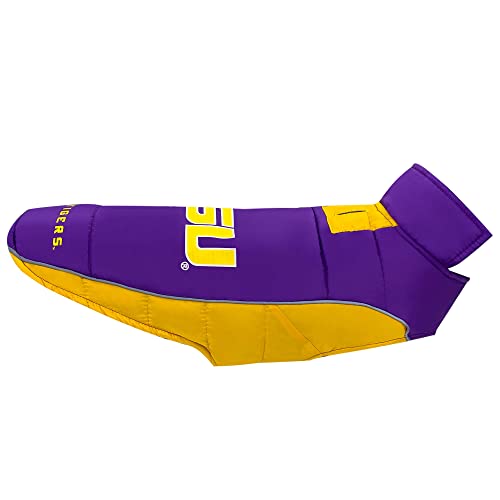 NCAA LSU Tigers Puffer Vest for Dogs & Cats, Size Small. Warm, Cozy, and Waterproof Dog Coat, for Small and Large Dogs/Cats. Best NCAA Licensed PET Warming Sports Jacket