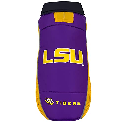 NCAA LSU Tigers Puffer Vest for Dogs & Cats, Size Small. Warm, Cozy, and Waterproof Dog Coat, for Small and Large Dogs/Cats. Best NCAA Licensed PET Warming Sports Jacket