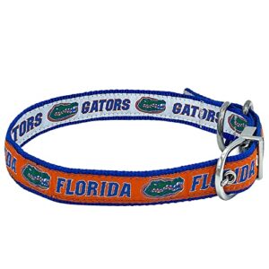 florida gators reversible ncaa dog collar, medium. premium home & away two-sided pet collar adjustable with metal buckle. your favorite collegiate team with a unique design on each side! dogs & cats