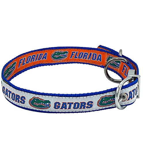 Florida Gators Reversible NCAA Dog Collar, Medium. Premium Home & Away Two-Sided Pet Collar Adjustable with Metal Buckle. Your Favorite Collegiate Team with a Unique Design on Each Side! Dogs & Cats