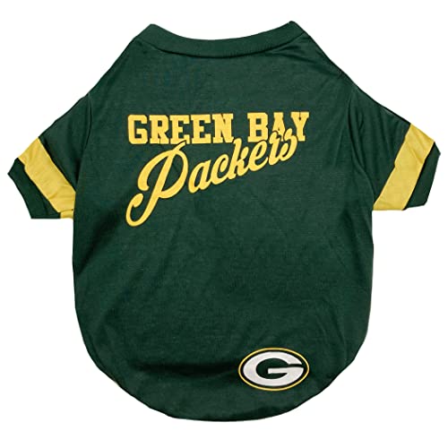 Pets First NFL Green Bay Packers T-Shirt Dogs & Cats, Medium. Football Dog Shirt NFL Team Fans. New & Updated Fashionable Stripe Design, Durable & Cute Sports PET TEE Shirt Outfit (GBP-4146-MD)