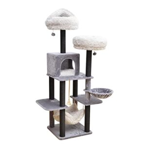 catry babylon cat tree - a dynamic complex cat tower with cat hammock, scratching post, and playful toys invariably trap kitten to stay around this easy assembled sturdy cat furniture, classic grey