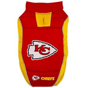nfl kansas city chiefs puffer vest for dogs & cats, size large. warm, cozy, and waterproof dog coat, for small and large dogs/cats. best nfl licensed pet warming sports jacket