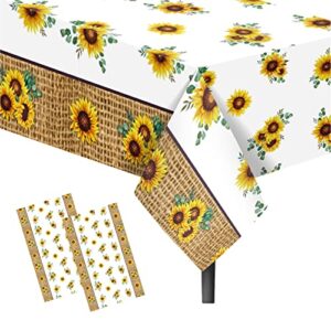 uomnicue sunflower party tablecloth,2 pcs plastic sunflower themed yellow floral printed table cover rectangular table cloth for baby shower birthday party supplies kitchen dining room decoration