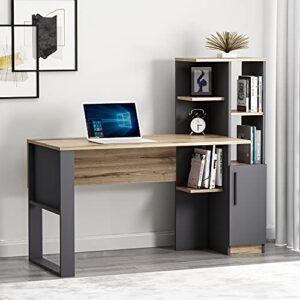 homidea tody desk – computer & writing desk – work station - storage space with door and shelves in a modern design for home office (antrachite/briarsmoke)
