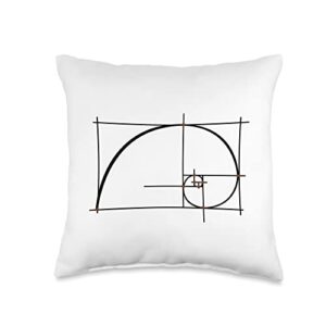 golden ratio fibonacci math lover designs & gifts ratio golden spiral geometry math throw pillow, 16x16, multicolor