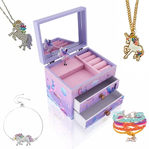 Agitation Unicorn Princess Wooden Musical Jewelry Box - Unicorn Gifts for Girls (Purple Unicorn3)