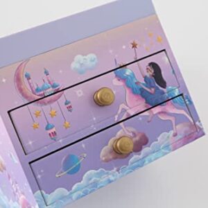 Agitation Unicorn Princess Wooden Musical Jewelry Box - Unicorn Gifts for Girls (Purple Unicorn3)