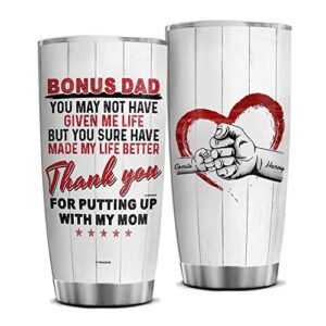 wassmin personalized bonus dad tumbler cup with lid 20oz 30oz double wall vacuum insulated stainless steel tumblers coffee travel mug father's birthday christmas gifts for step dads stepdad (quote 1)