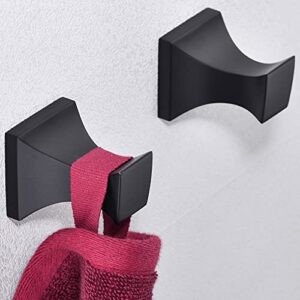 SEABEFORE Elegant Robe Hook Matte Black, Wall-Mounted Towel Hook, Coat Hook for Bath and Kitchen, 2 Count, SUS 304 Stainless Steel
