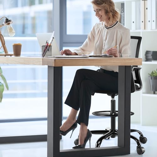 HOMEFLA Mid-Back Mesh Drafting Chair - Tall Office Chair with Armrest Standing Desk Chair Counter Height with Adjustable Foot Ring (Black)