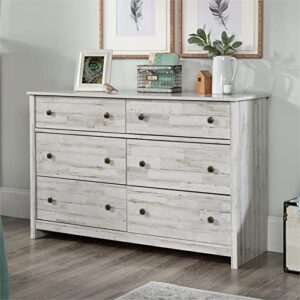 Sauder River Ranch Rustic 6-Drawer Bedroom Dresser in White Plank, White Plank Finish