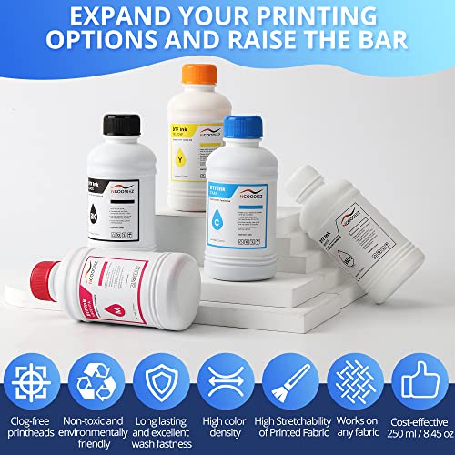 NGOODIEZ DTF Ink Refill for DTF Printer Conversion Kit Direct to Film Printing on T-Shirt (5x250 ml)