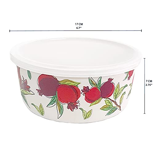 EMANUEL Set of 3 Bamboo Fiber Food Storage Containers - Reusable Storage Lunch Boxes Plastic Lid - Tupperware Pomegranates Design