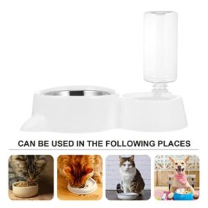 NUOBESTY Automatic Cat Dog Feeder Water Bowl Raised Whisker Fatigue Pet Plate Water Fountain Dispenser Dish Holder for Puppy Kitten Animals White