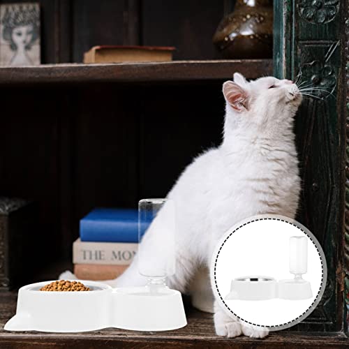 NUOBESTY Automatic Cat Dog Feeder Water Bowl Raised Whisker Fatigue Pet Plate Water Fountain Dispenser Dish Holder for Puppy Kitten Animals White