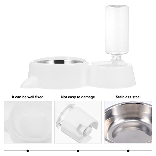 NUOBESTY Automatic Cat Dog Feeder Water Bowl Raised Whisker Fatigue Pet Plate Water Fountain Dispenser Dish Holder for Puppy Kitten Animals White