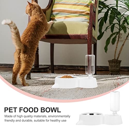 NUOBESTY Automatic Cat Dog Feeder Water Bowl Raised Whisker Fatigue Pet Plate Water Fountain Dispenser Dish Holder for Puppy Kitten Animals White