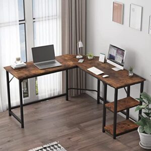 xkzg computer desk 54 inch l shaped corner desk for home office writing study workstation industrial style pc laptop table gaming desk save space easy assembly (brown, 54.3" × 54.3")