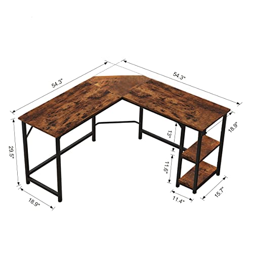 XKZG Computer Desk 54 Inch L Shaped Corner Desk for Home Office Writing Study Workstation Industrial Style PC Laptop Table Gaming Desk Save Space Easy Assembly (Brown, 54.3" × 54.3")