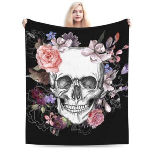 skull throw blanket soft warm cozy winter decorative gothic flannel fleece blankets for living room farmhouse couch outdoor 60 x 50 inch