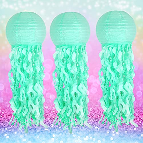 Jellyfish Paper Lantern Hanging Decoration, UNIIDECO Jelly Fish Mermaid Decor for Party, Under The Sea Mermaid Birthday Party Supplies, Ocean Theme Classroom Decorations (Green)