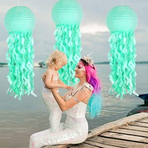 Jellyfish Paper Lantern Hanging Decoration, UNIIDECO Jelly Fish Mermaid Decor for Party, Under The Sea Mermaid Birthday Party Supplies, Ocean Theme Classroom Decorations (Green)