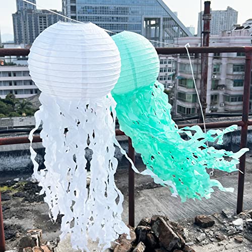 Jellyfish Paper Lantern Hanging Decoration, UNIIDECO Jelly Fish Mermaid Decor for Party, Under The Sea Mermaid Birthday Party Supplies, Ocean Theme Classroom Decorations (Green)