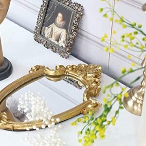 Funerom Vintage 11 x 9.5 inch Decorative Mirror, Wall Mounted & Tabletop Makeup Mirror ，Square Antique Gold and 16.9 x 11.8 inch Gold Shield Shape