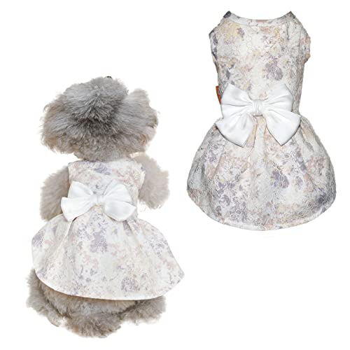 Philo Peri Shining Floral Dog Dress with Lace Elegent Dog Outfit for Party Wedding Birthday Puppy Apparel Bowknot Cat Dress (XS)