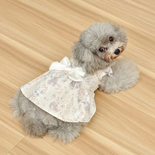 Philo Peri Shining Floral Dog Dress with Lace Elegent Dog Outfit for Party Wedding Birthday Puppy Apparel Bowknot Cat Dress (XS)