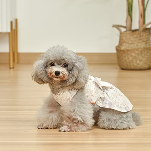 Philo Peri Shining Floral Dog Dress with Lace Elegent Dog Outfit for Party Wedding Birthday Puppy Apparel Bowknot Cat Dress (XS)