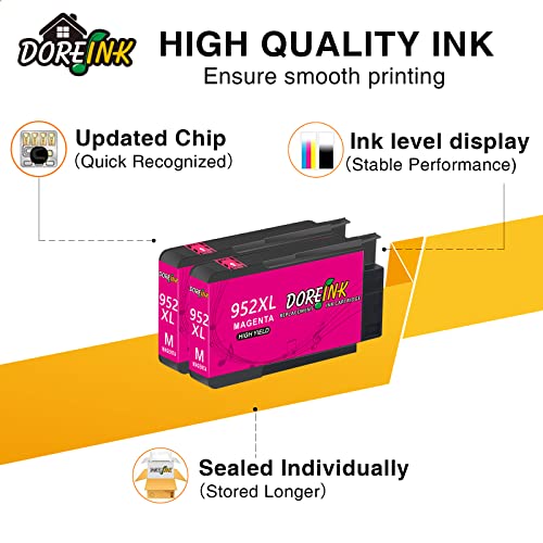 DOREINK Compatible 952 XL Magenta Ink Cartridge Replacements for HP 952 | 952XL Use with OfficeJet Pro 8710 8720 7740 8740 7720 8715 8702 Printer (2 Magenta)