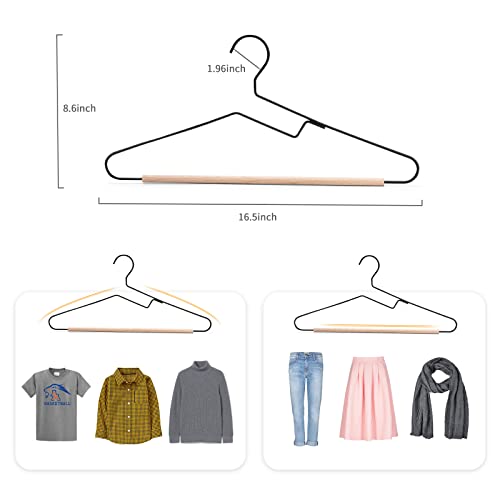 Nature Smile Premium Black Matt Metal Suit Clothes Hanger 10 Pack with a Smooth Beech Wood Pants Bar,Unique Coat Hanger Dress Hanger Shirt Hanger