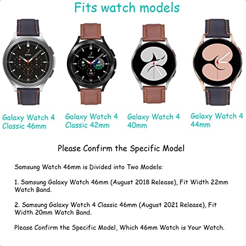 Watch 4 Band 2 Pack, Compatible with Samsung Galaxy Watch 4 Classic 46mm 42mm 40mm 44mm 20mm Quick Release Leather Band For Women Men (Black+Coffee)