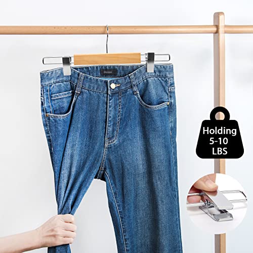 Nature Smile Solid Wooden Skirt Pants Hangers 20 Pack,Premium Wood Bottom Shorts Hangers for Slacks Trousers with Larger Adjustable Anti-Rust Clips (Natural)