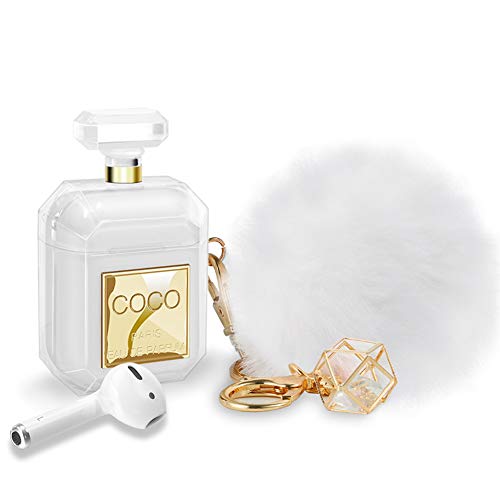 AirPods Case Perfume Bottle Design with Keychain & Fur Ball Soft Silicone Shockproof Cute AirPod Cases Cover Skin for Girls and Women - AirPods 2/1