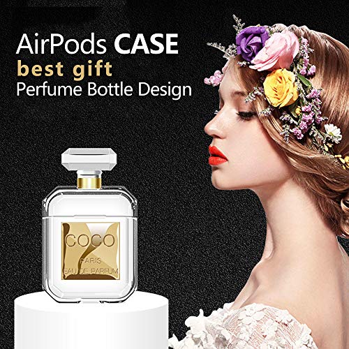 AirPods Case Perfume Bottle Design with Keychain & Fur Ball Soft Silicone Shockproof Cute AirPod Cases Cover Skin for Girls and Women - AirPods 2/1