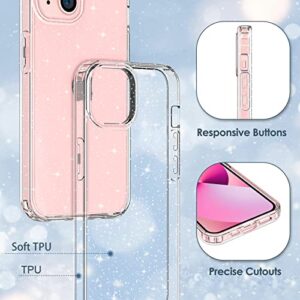 Hython Case for iPhone 13 Case Glitter, Cute Sparkly Clear Glitter Shiny Bling Sparkle Cover, Anti-Scratch Soft TPU Thin Slim Fit Shockproof Protective Phone Cases for Women Girls, Clear Glitter