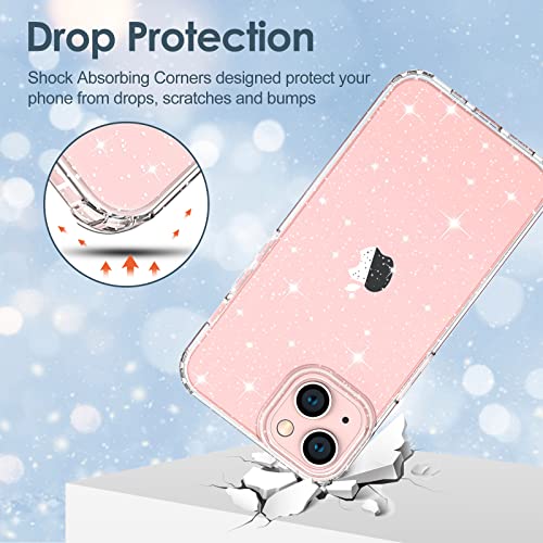 Hython Case for iPhone 13 Case Glitter, Cute Sparkly Clear Glitter Shiny Bling Sparkle Cover, Anti-Scratch Soft TPU Thin Slim Fit Shockproof Protective Phone Cases for Women Girls, Clear Glitter