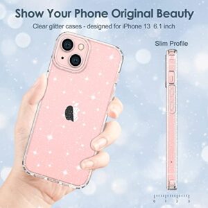 Hython Case for iPhone 13 Case Glitter, Cute Sparkly Clear Glitter Shiny Bling Sparkle Cover, Anti-Scratch Soft TPU Thin Slim Fit Shockproof Protective Phone Cases for Women Girls, Clear Glitter