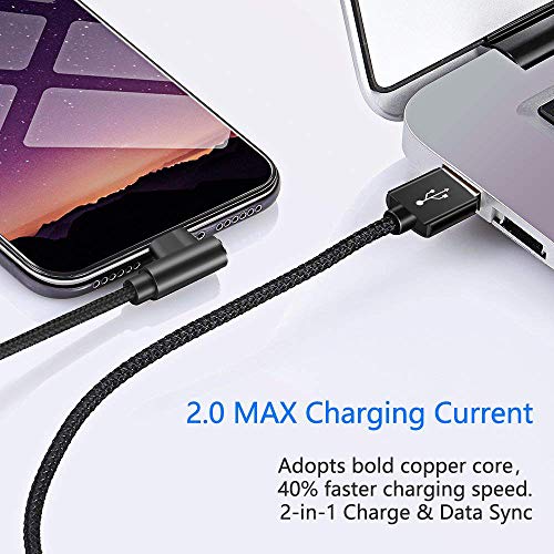 Hi-Mobiler iPhone Charger 3Pack 6FT Lightning Cable Right Angle Lightning Charging Cord Compatible with iPhone 13/12/11/Pro/Xs Max/XS/XR/7/7Plus/X/8/8Plus/6S/6S Plus/SE (Black, 6FT)