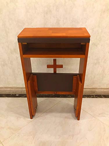 Prayer Bench Stool,Solid Wood Prayer Kneeler with Bench and Folding Table Top in Home,Church Prayer Table Chair Padded Kneeler Shelf for Kneeling at Home,Religious Gifts