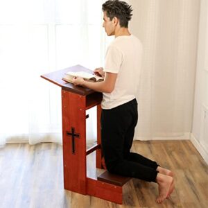 prayer bench stool,solid wood prayer kneeler with bench and folding table top in home,church prayer table chair padded kneeler shelf for kneeling at home,religious gifts