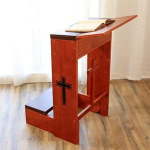 Prayer Bench Stool,Solid Wood Prayer Kneeler with Bench and Folding Table Top in Home,Church Prayer Table Chair Padded Kneeler Shelf for Kneeling at Home,Religious Gifts