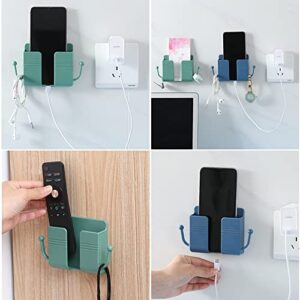 Marynee 8 Pcs Wall Mount Phone Holder Adhesive Remote Control Mobile Phone Plug Wall Holder with Hooks Organizer Storage Box for Bedroom Kitchen Bathroom (Mixed Colors), 3.1Wx5.5L